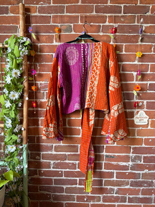 Plus Size Nova Kantha Reversible Bell Sleeve Wrap Top- 100% Cotton - Fair Trade Made