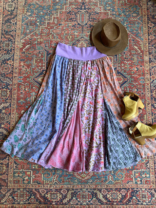 Size 14-20 Yoga Waistband Patchwork Boho Festival Skirt -Purples