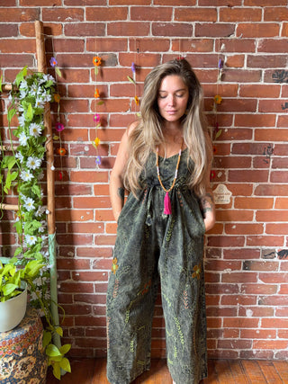 Forest Song Embroidered Cotton Wide Leg Overalls 🌿 -Multiple Sizes