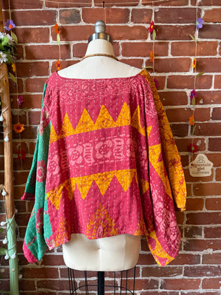 OOAK Autumn Collection - Reversible Cosmic Drift Kantha Poncho Top with Luna Butterfly- 2 Tops in 1