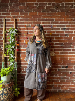 OOAK Summer Collection - Upcycled Fleetwood Mac Patchwork Print Long Button Up Duster