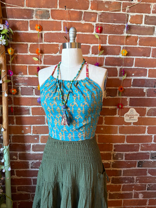 Size 14-20 In Bloom Reversible Kantha Halter Top - 100% Cotton - Fair Trade Made