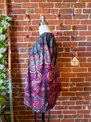 OOAK Autumn Collection- Upcycled Mandala Purple Boho Bell Sleeve Tunic Top