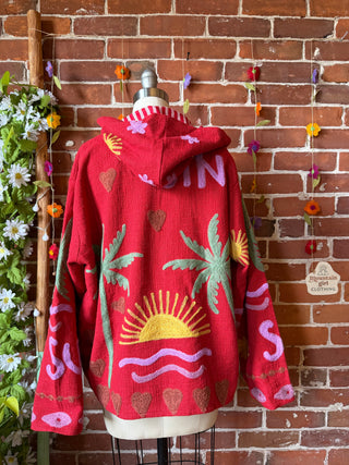 Harvest Bloom Suzani Embroidered Hooded Jacket - Fair Trade Made- Multiple Colors Available- 100% Cotton