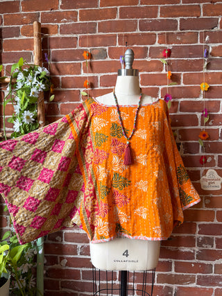 OOAK Summer Collection - Reversible Cosmic Drift Kantha Poncho Top - 2 Tops in 1