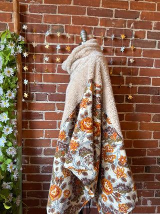 OOAK Winter Collection - Upcycled Sherpa Fleece Vintage Flower Fabric Poncho Sweater