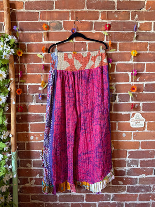 Coffee In The Morning Kantha Ruffle Wide Leg Lounge Pants - Fits up to 2X - Fair Trade Made