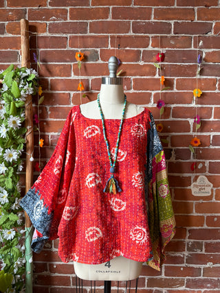 OOAK Summer Collection - Reversible Cosmic Drift Kantha Poncho Top - 2 Tops in 1