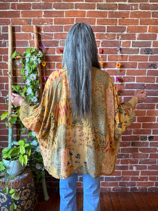 Marigold Patchwork Batwing Sleeve Kimono Layer - Warm Earth Tones