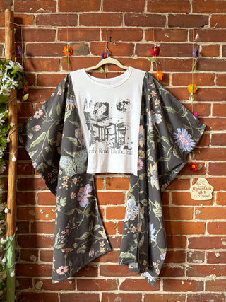 OOAK Summer Collection- Upcycled Take The Trails Floral Butterfly Patch Hi Lo Cropped Hybird Poncho