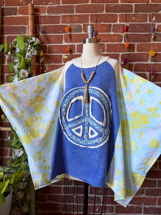 OOAK Summer Collection - Upcycled Peace Patchwork Vintage Floral Poncho Top ☮️