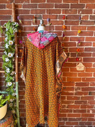Sierra Dreams Reversible 100% Cotton Kantha Poncho Tunic Hoodie Beach Coverup - Fair Trade Made