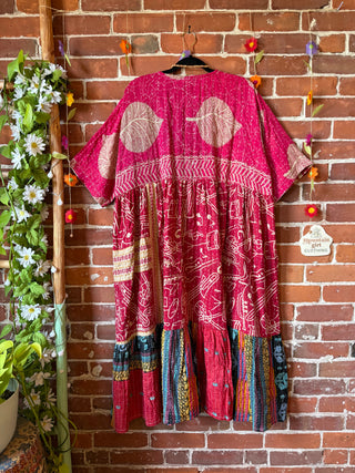 Coffee In The Morning Kantha Dress - Fits up to 3X - 100% Cotton- Fair Trade Made