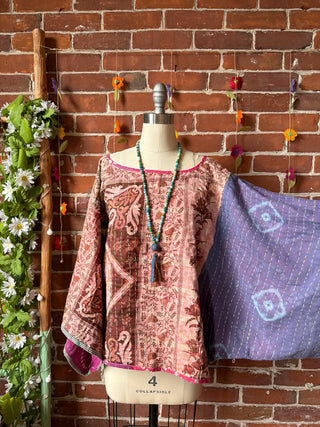 OOAK Summer Collection - Reversible Cosmic Drift Kantha Poncho Top - 2 Tops in 1