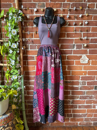 Fields of Joy Purple Tones Patchwork Skirt with Pockets- Fair Trade Made