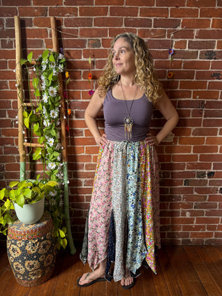 Boho Handkerchief Patchwork Spin Skirt With Plus Sizes! Floral - Fair Trade Made