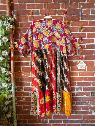 Coffee In The Morning Kantha Dress - Fits up to 3X - 100% Cotton- Fair Trade Made