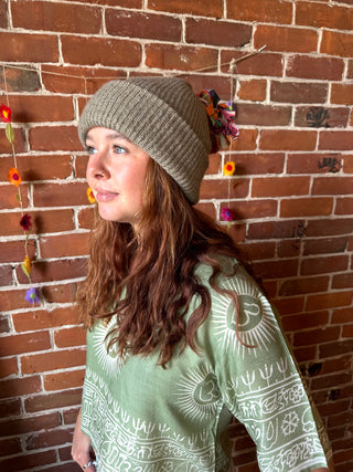 OOAK Autumn Collection -Kantha Tassel Beanie - Autumn Brown