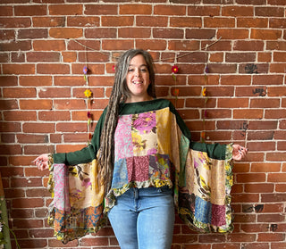 Autumn Skies Flowy Patchwork Poncho Tunic