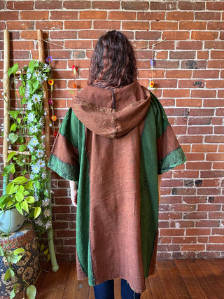 Juniper Patchwork Poncho Hoodie - Green/Earth Tones