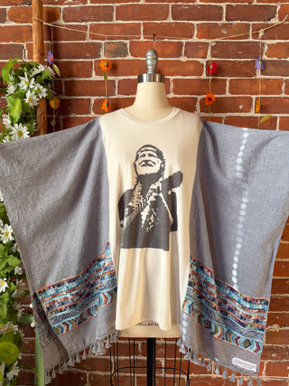 OOAK Autumn Collection- Willie Nelson Inspired Gray Tassel Embroidered Poncho