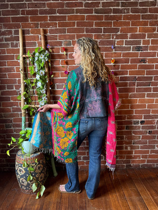 Upcycled Tie Dye Embroidered Boho Hi Lo Kantha Jacket