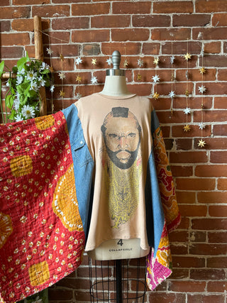 OOAK Autumn Collection- Upcycled Mr.T Denim + Kantha Poncho Top