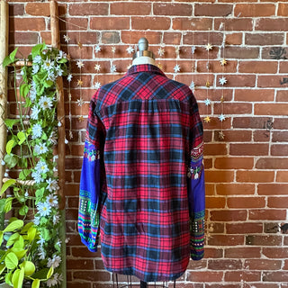 OOAK Autumn Collection -  Size XL Upcycled Grateful Dead Inspired Plaid Hybrid Top