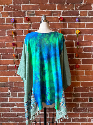 Upcycled Grateful Dead Inspired Embroidered Poncho Top