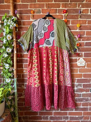 Coffee In The Morning Kantha Dress - Fits up to 3X - 100% Cotton- Fair Trade Made