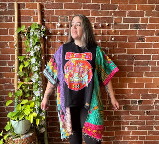 OOAK Autumn Collection - Metal Sing-Long Upcycled Hi Lo Kantha Poncho Top