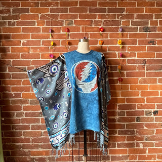 Upcycled Grateful Dead Inspired Batik Long Tunic Poncho Top