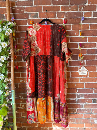 Coffee In The Morning Kantha Dress - Fits up to 3X - 100% Cotton- Fair Trade Made