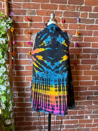 Black + Rainbow Tie Dye Flowy Hem Layering Vest - 100% Cotton