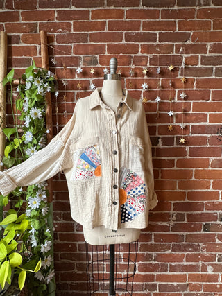OOAK Autumn Collection - Upcycled Boho Patchwork 100% Cotton Button Up Top