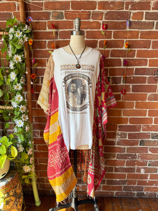Upcycled Waylon Jennings + Willie Nelson Inspired Kantha Hi Lo Poncho Top