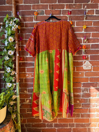 Coffee In The Morning Kantha Dress - Fits up to 3X - 100% Cotton- Fair Trade Made