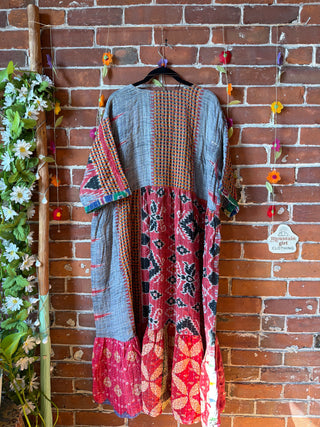 Coffee In The Morning Kantha Dress - Fits up to 3X - 100% Cotton- Fair Trade Made