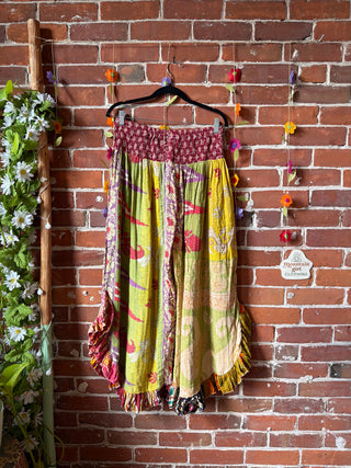 Coffee In The Morning Kantha Ruffle Wide Leg Lounge Pants - Fits up to 2X - Fair Trade Made
