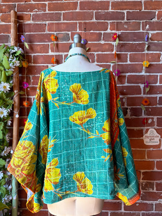 OOAK Spring Collection - Reversible Cosmic Drift Kantha Poncho Top - 2 Tops in 1