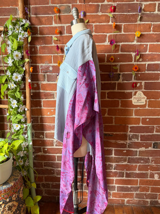 OOAK Summer Collection- Upcycled Cotton and Recycled Sik Sari Pullover Hi Lo Poncho Top