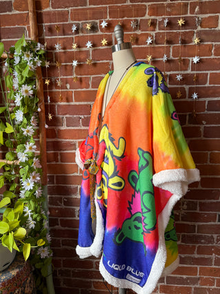 OOAK Autumn Collection - Upcycled Grateful Dead Dancing Bears Inspired Poncho Wearable Blanket