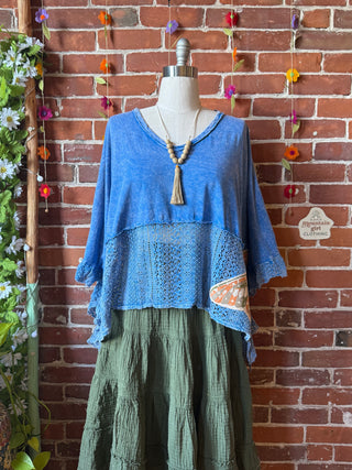 OOAK Summer Collection - Upcycled Luna Butterfly Flowy Trapeze Style Top 🦋 Blue