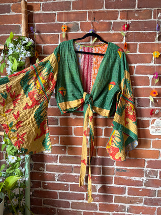 Free Size Nova Kantha Bell Sleeve Wrap Top