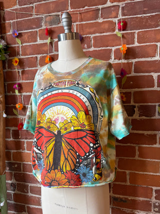 Cotton Butterfly Positive Vibes Tie Dye Cropped Tee