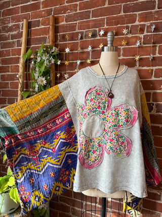 Upcycled Flower Patchwork Kantha Poncho Top 🌼