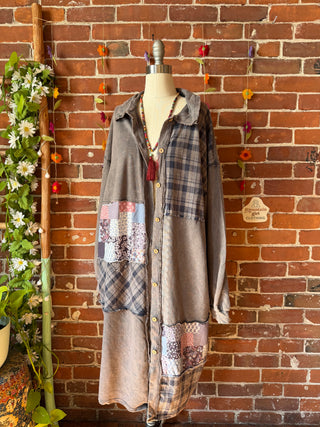 OOAK Summer Collection - Upcycled Fleetwood Mac Patchwork Print Long Button Up Duster