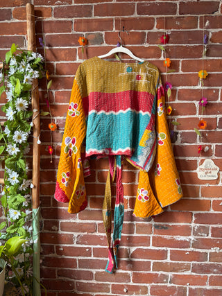 Plus Size Nova Kantha Bell Sleeve Wrap Top- 100% Cotton - Fair Trade Made