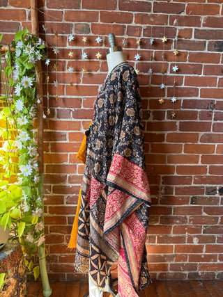OOAK Autumn Collection-Reversible Stardust Kantha Ruana Jacket With Pockets