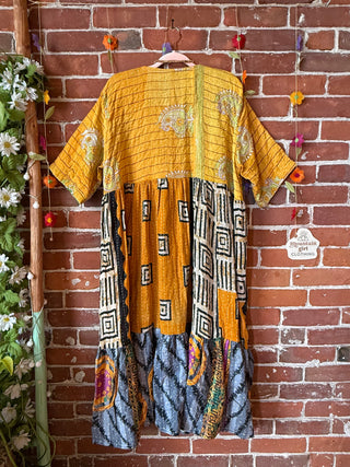 Coffee In The Morning Kantha Dress - Fits up to 3X - 100% Cotton- Fair Trade Made